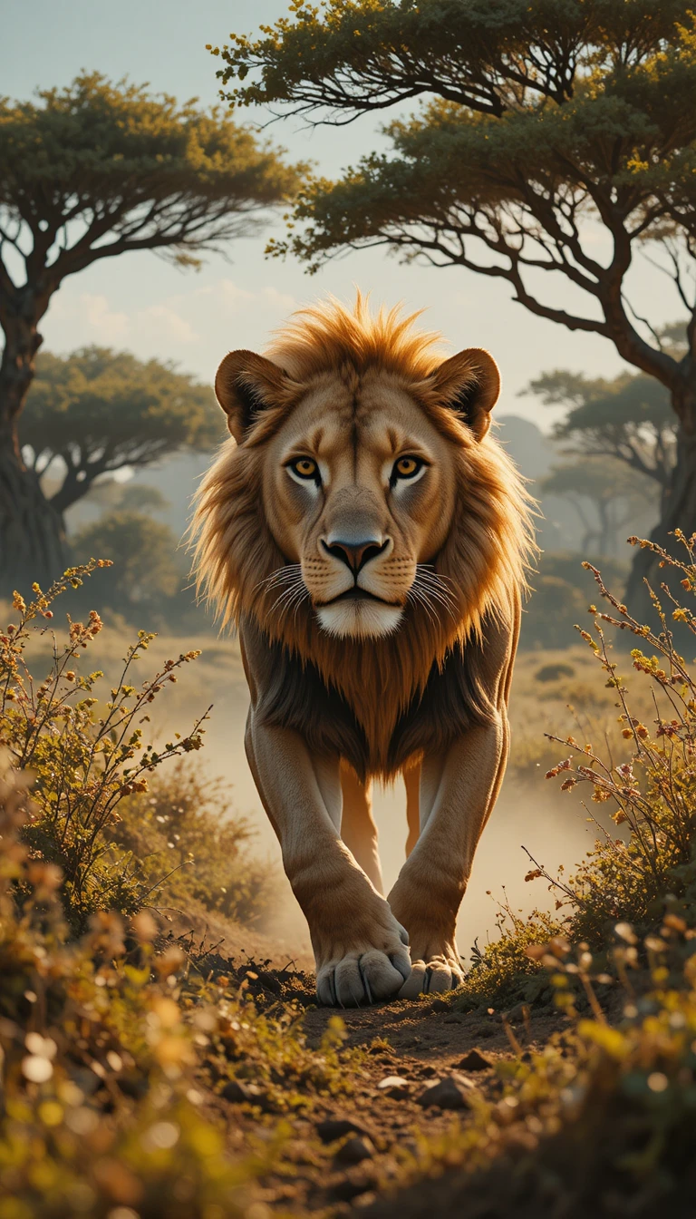 Leão majestoso vagando livremente pela savana africana