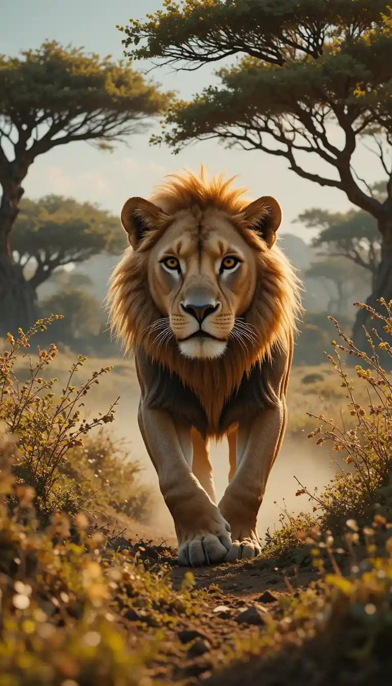 Leão majestoso vagando livremente pela savana africana