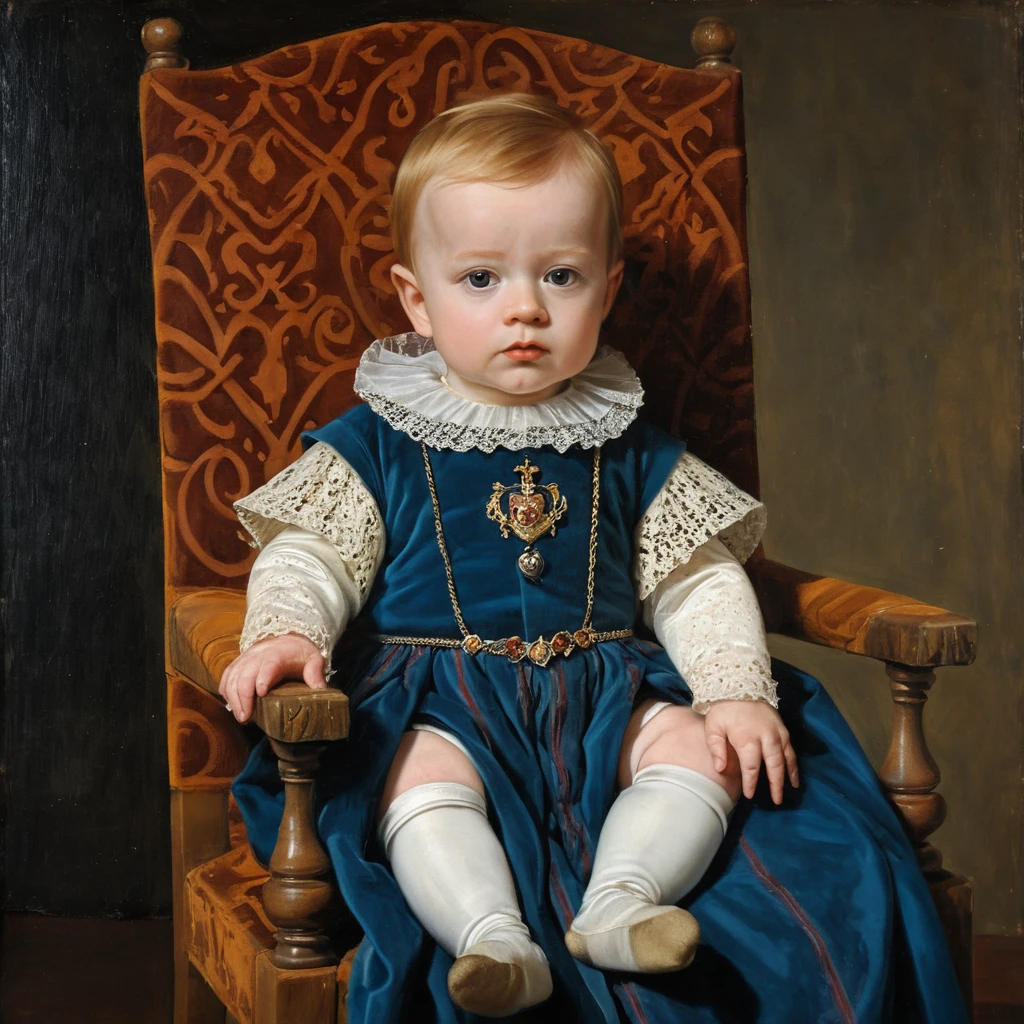 Bebê Rei David da Escócia em um Longo Vestido Branco