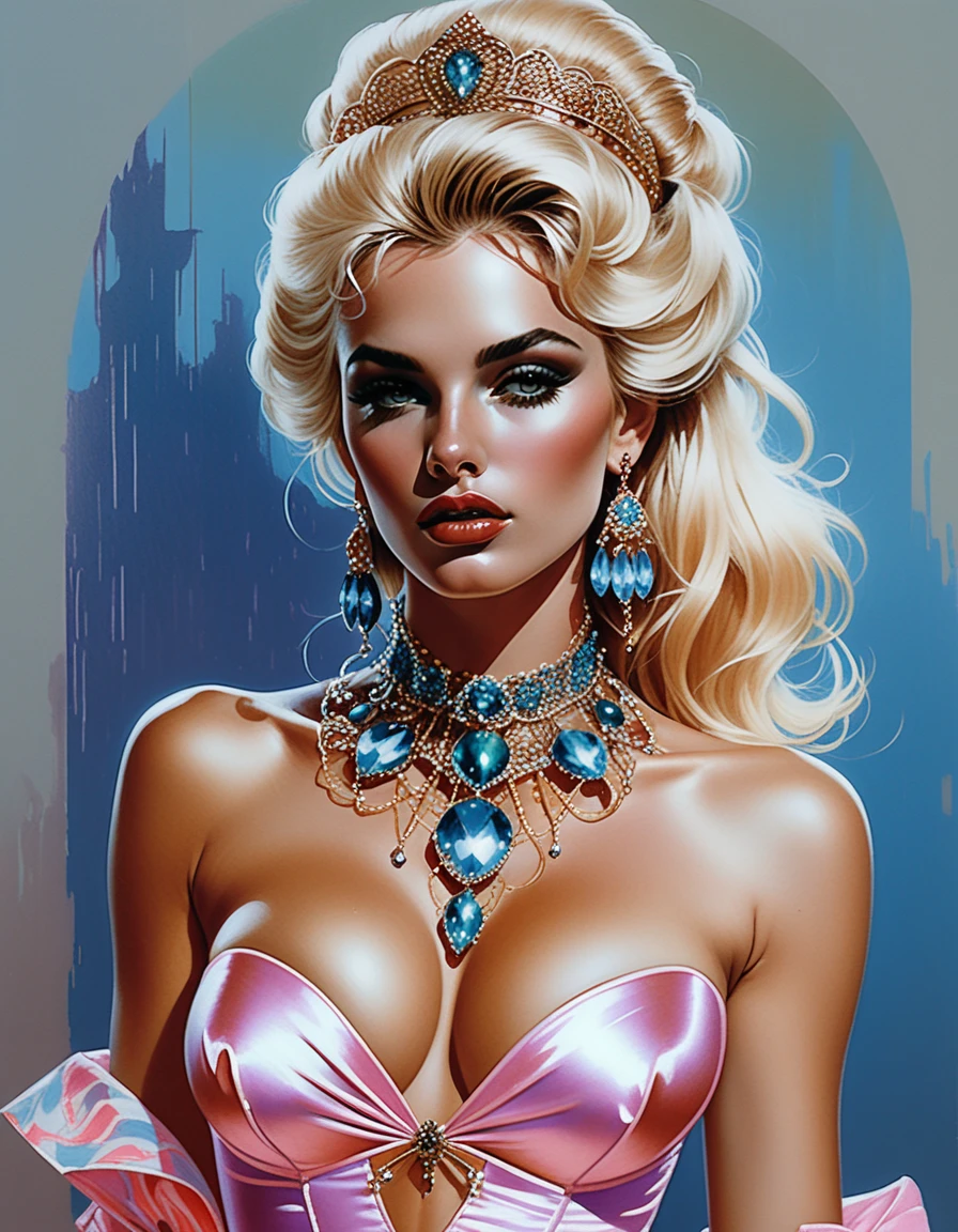 Blonde vampire pinup in a dark tropical rainforest