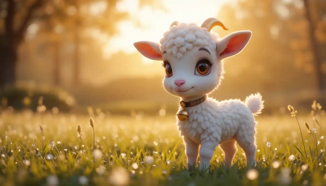 Adorável cabritinho em um prado ao amanhecer radiante