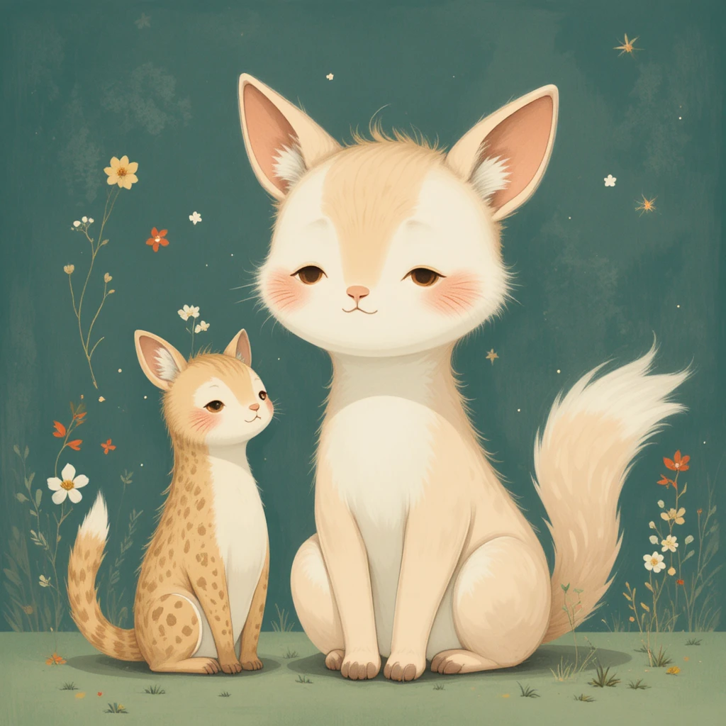 Soft animal portrait in a quiet reflective illustration style