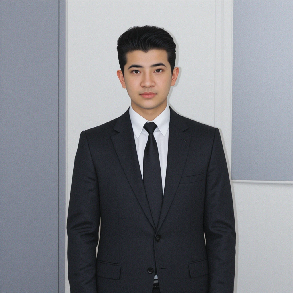 白い背景の黒いスーツの男性 パスポート写真風ポートレート