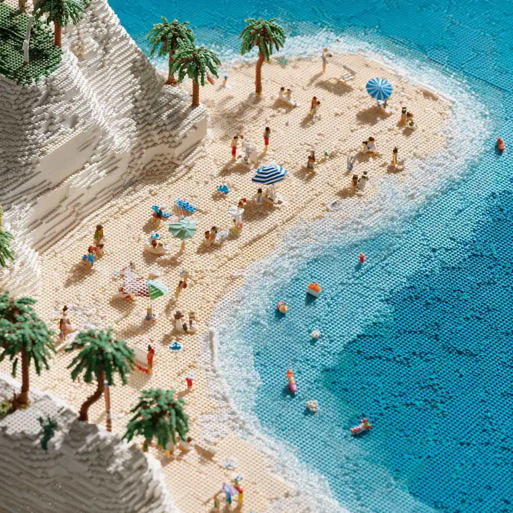 Creative lego style photograph of a sunny beach scene