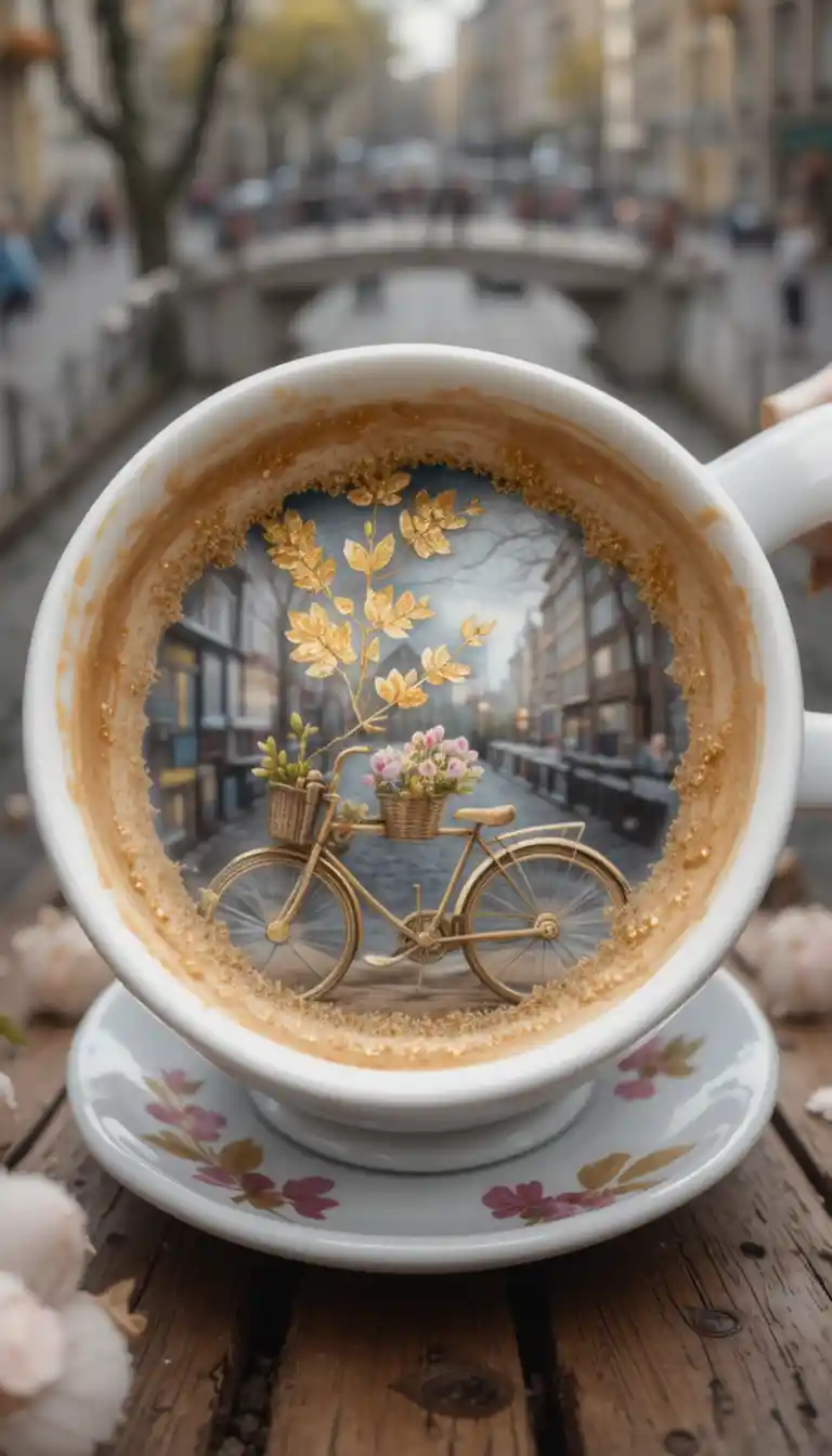 Vue de dessus à l’intérieur d’une tasse de café sur table en bois