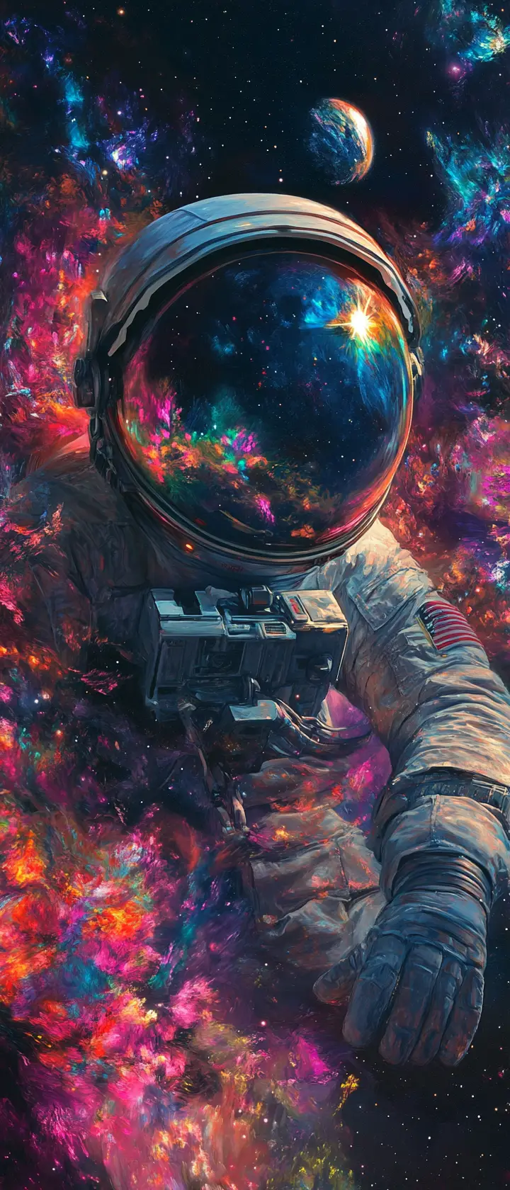 深空中繫著安全索連接外星飛船的孤獨太空人