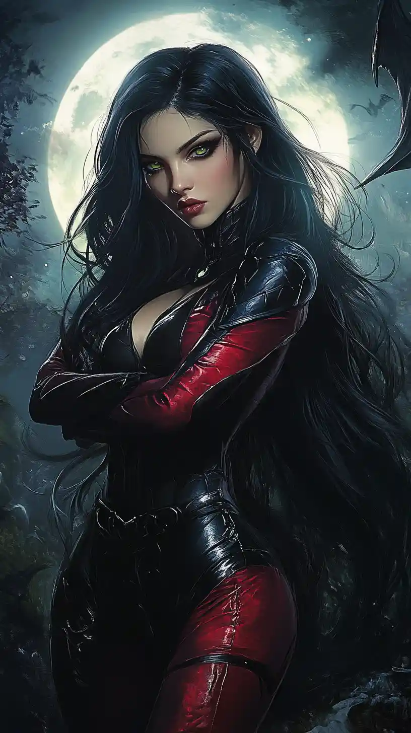 Mysterious Alien Warrior Woman Under A Luminous Full Moon