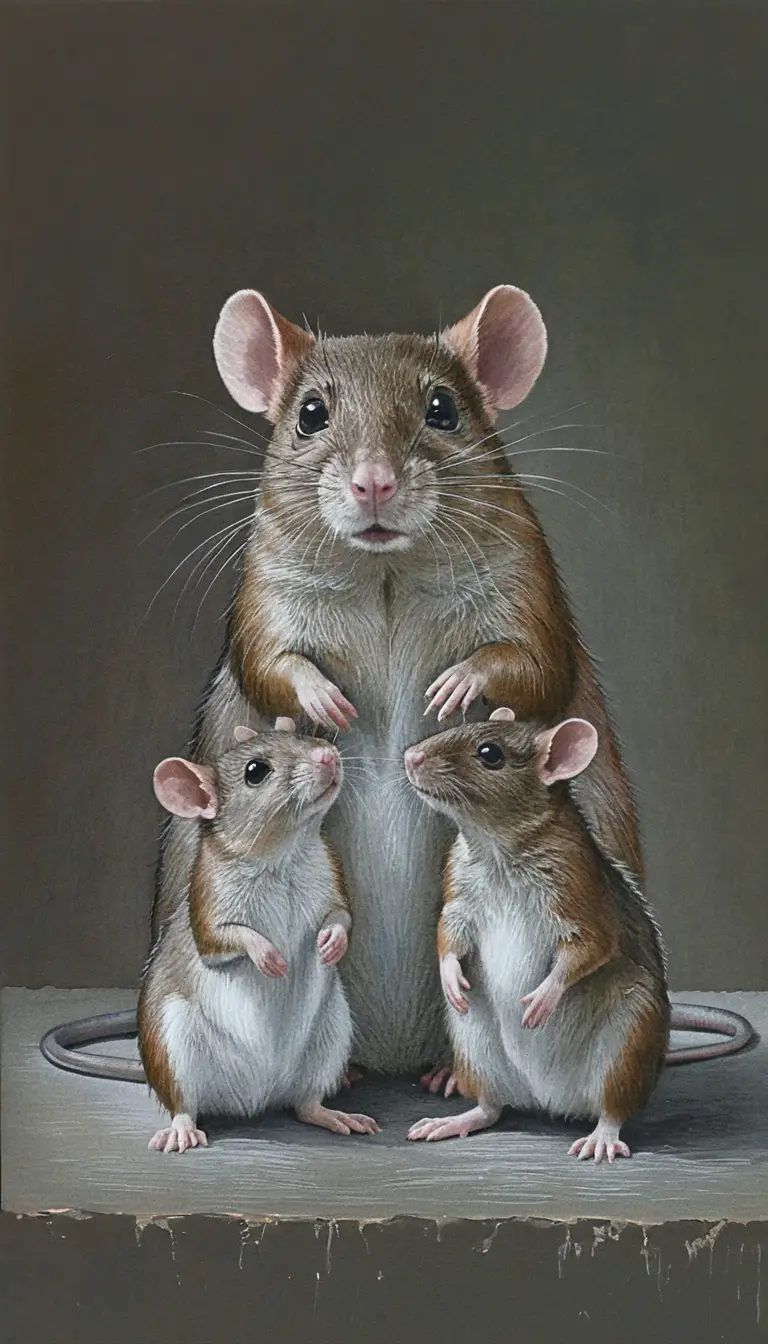 Tendre portrait de famille de rats dans un style illustré doux