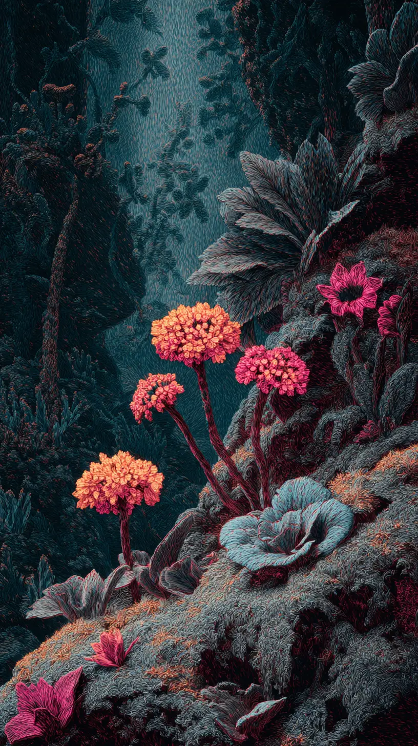 超現實奇幻森林：生物發光薩滿與花朵
