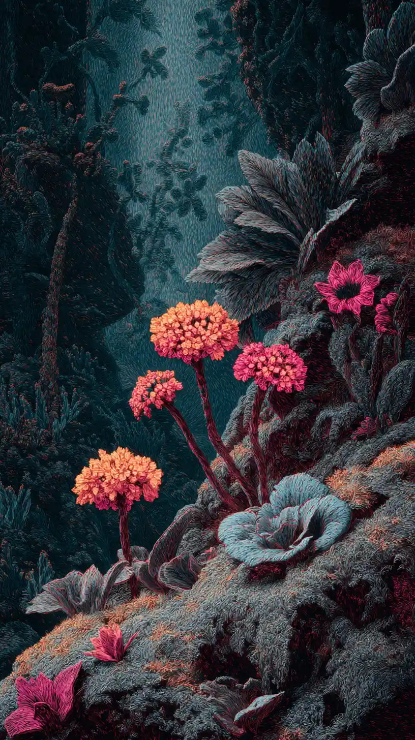 超現實奇幻森林：生物發光薩滿與花朵