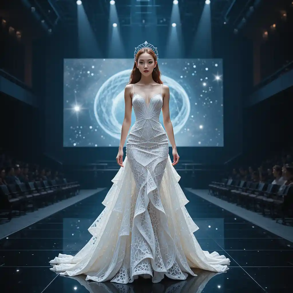 Koreanische Schönheitskönigin im mathematischen Goldenen-Schnitt-Kleid