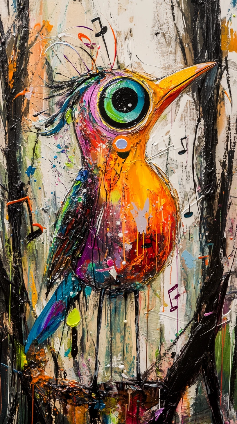 Maestro pássaro surreal em pintura colorida de sinfonia abstrata