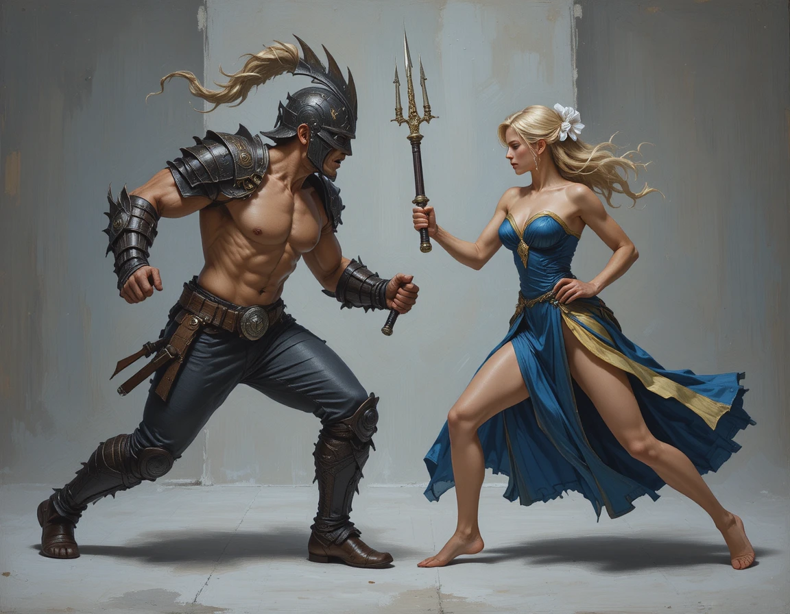 Fantasy-Krieger und Zauberin im Studio-Duell