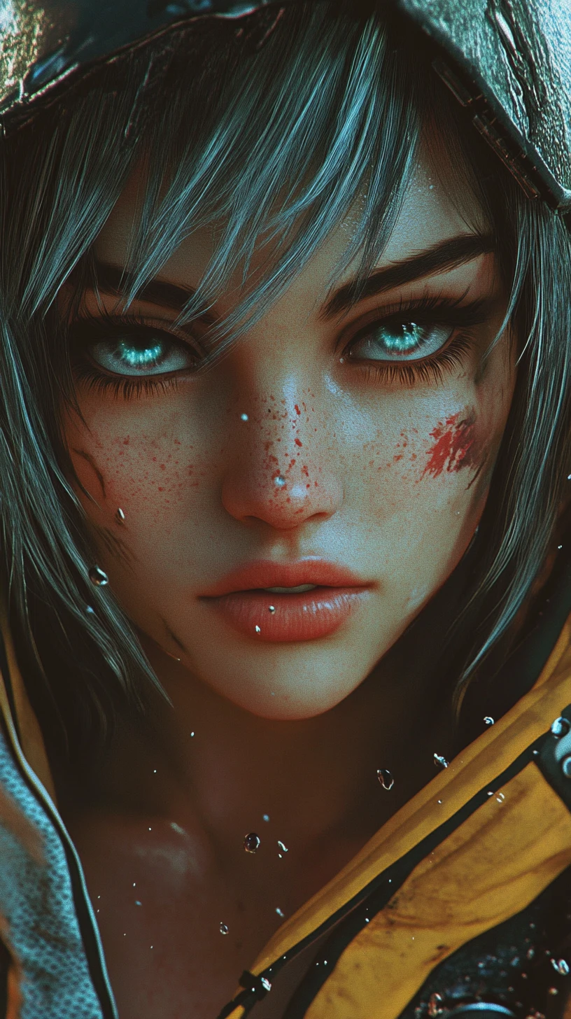 Close up anime warrior girl with blue fantasy armor