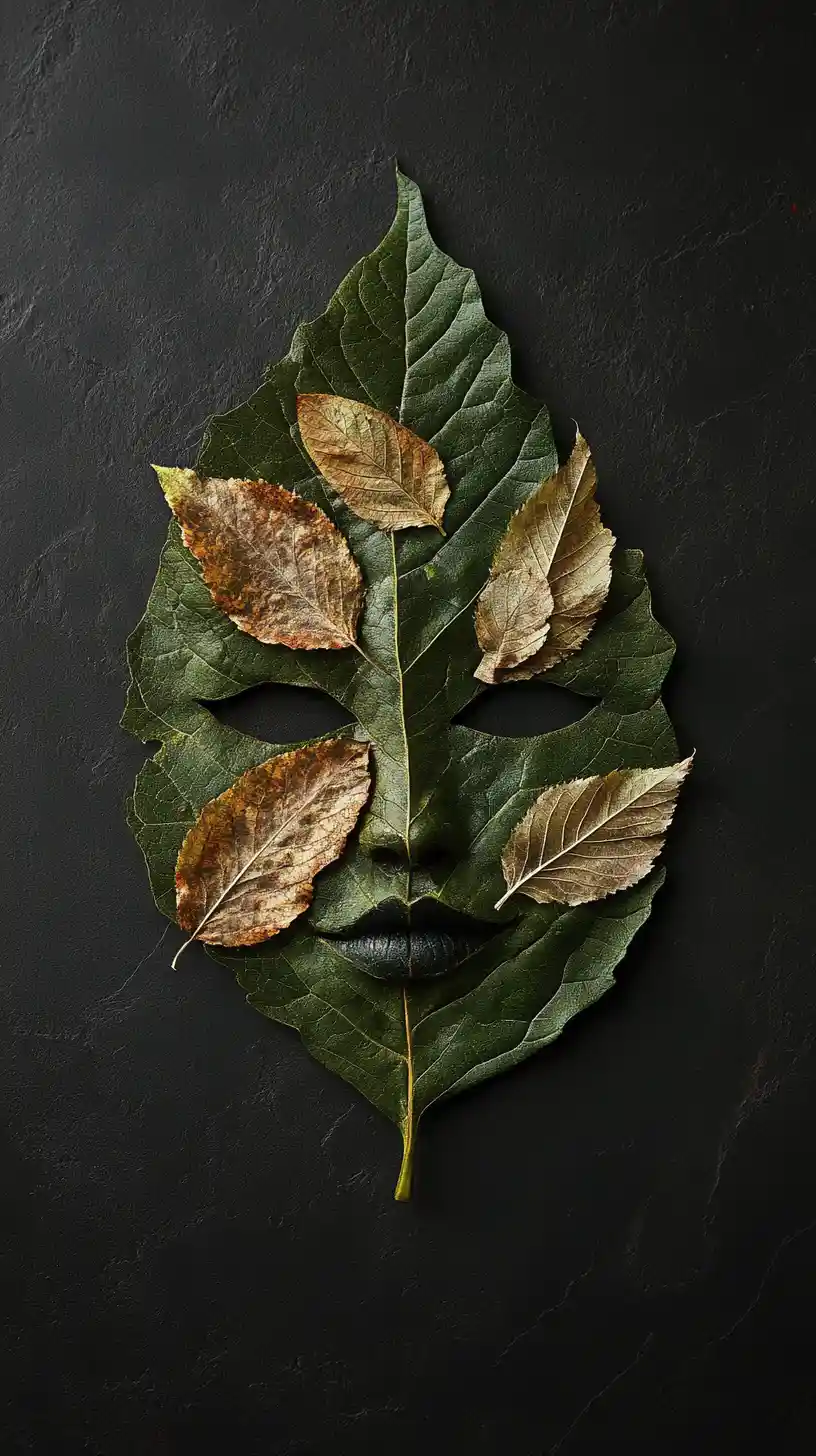 Surreal Leaf Face Portrait On Black Background