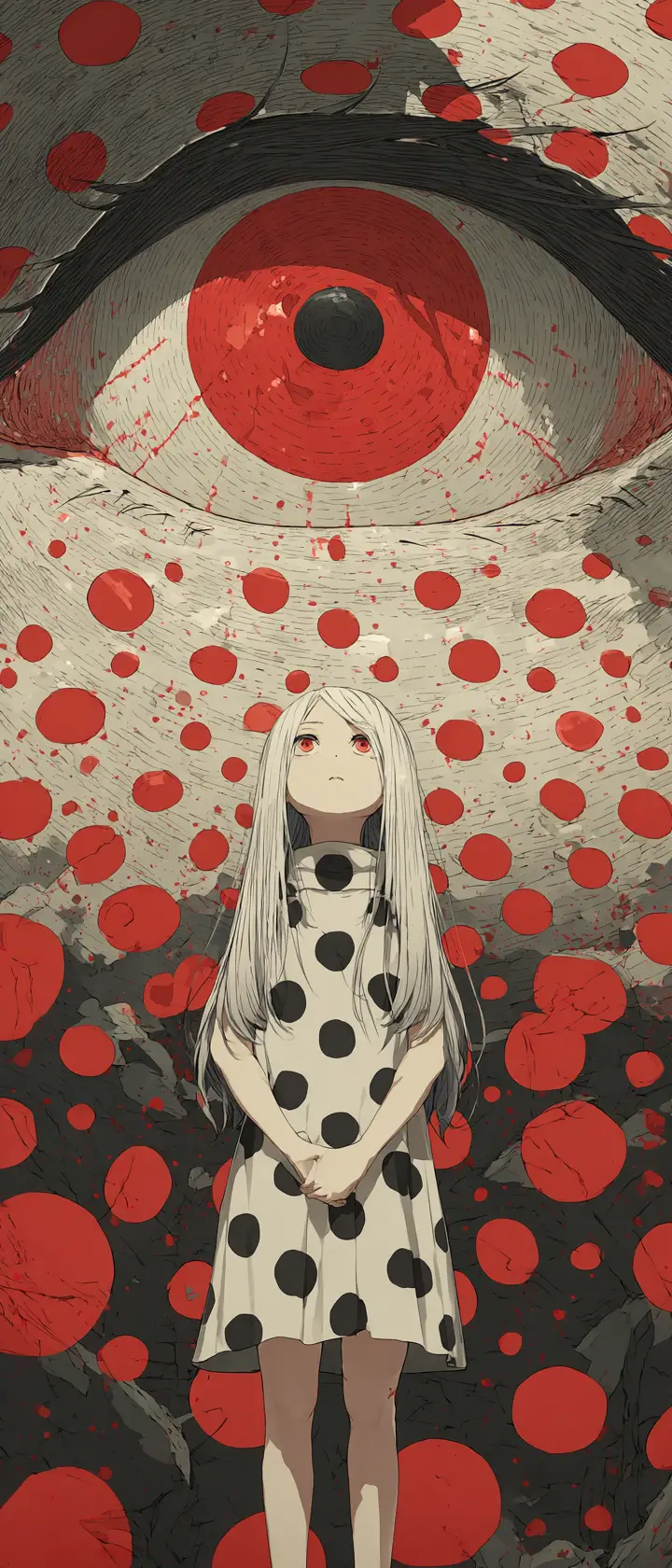Donna anime in un infinito campo a pois di dolore