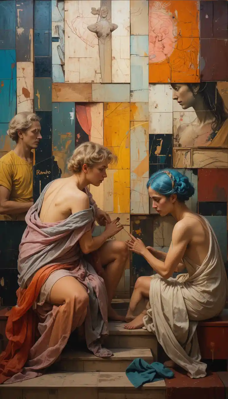 Pintura abstrata de formas coloridas e ousadas em suave harmonia