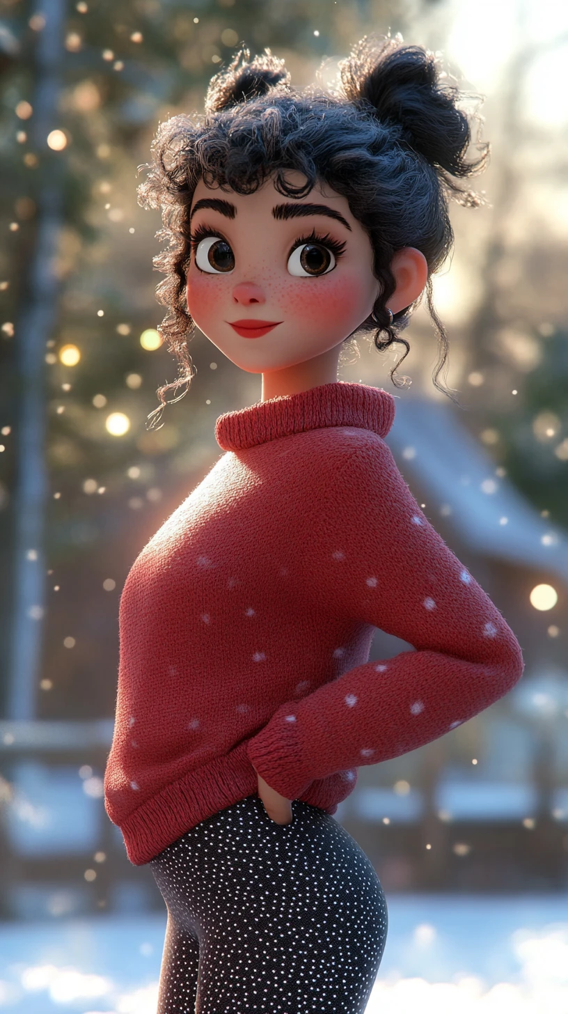 穿著運動裝的開朗女孩在積雪後院玩耍