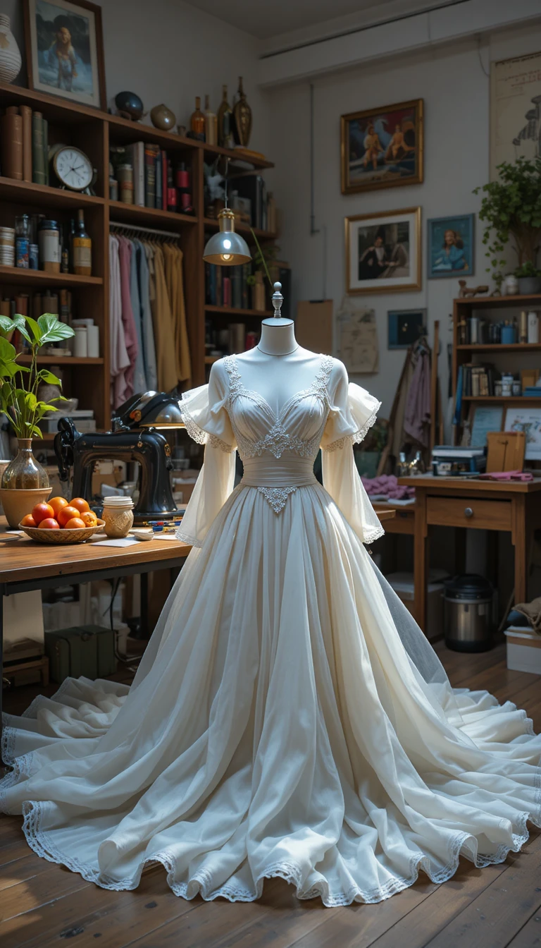 Mannequin With Amber Like Designer Dress In Tailor Workshop