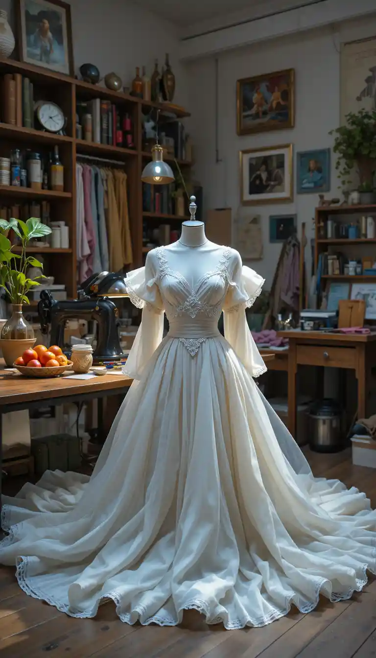Mannequin With Amber Like Designer Dress In Tailor Workshop