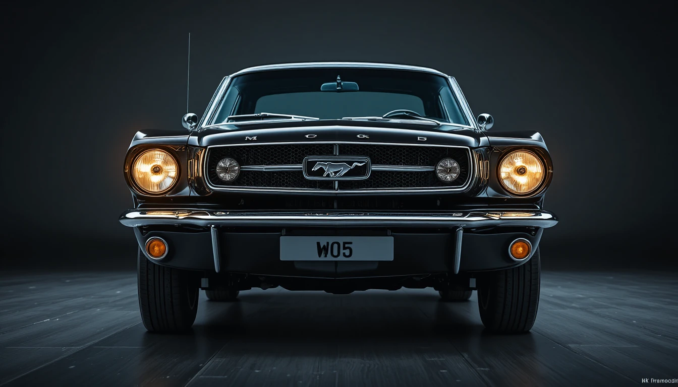 Classic 1965 Ford Mustang speeding toward the camera