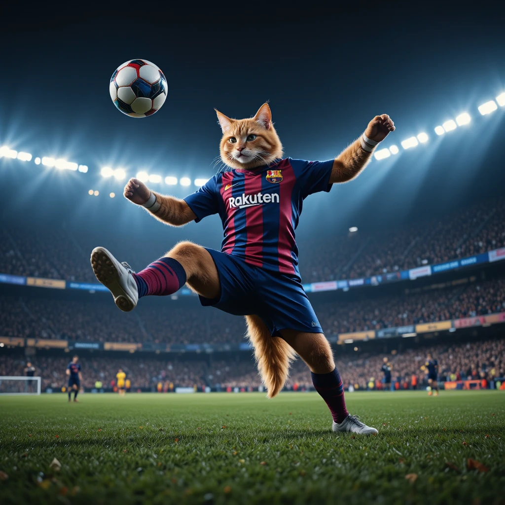 Goleiro felino atlético defendendo a bola em estádio lotado