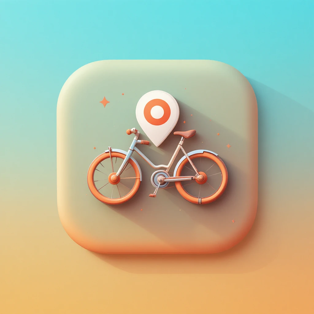 Icona amichevole per app di noleggio biciclette con simbolo di posizione