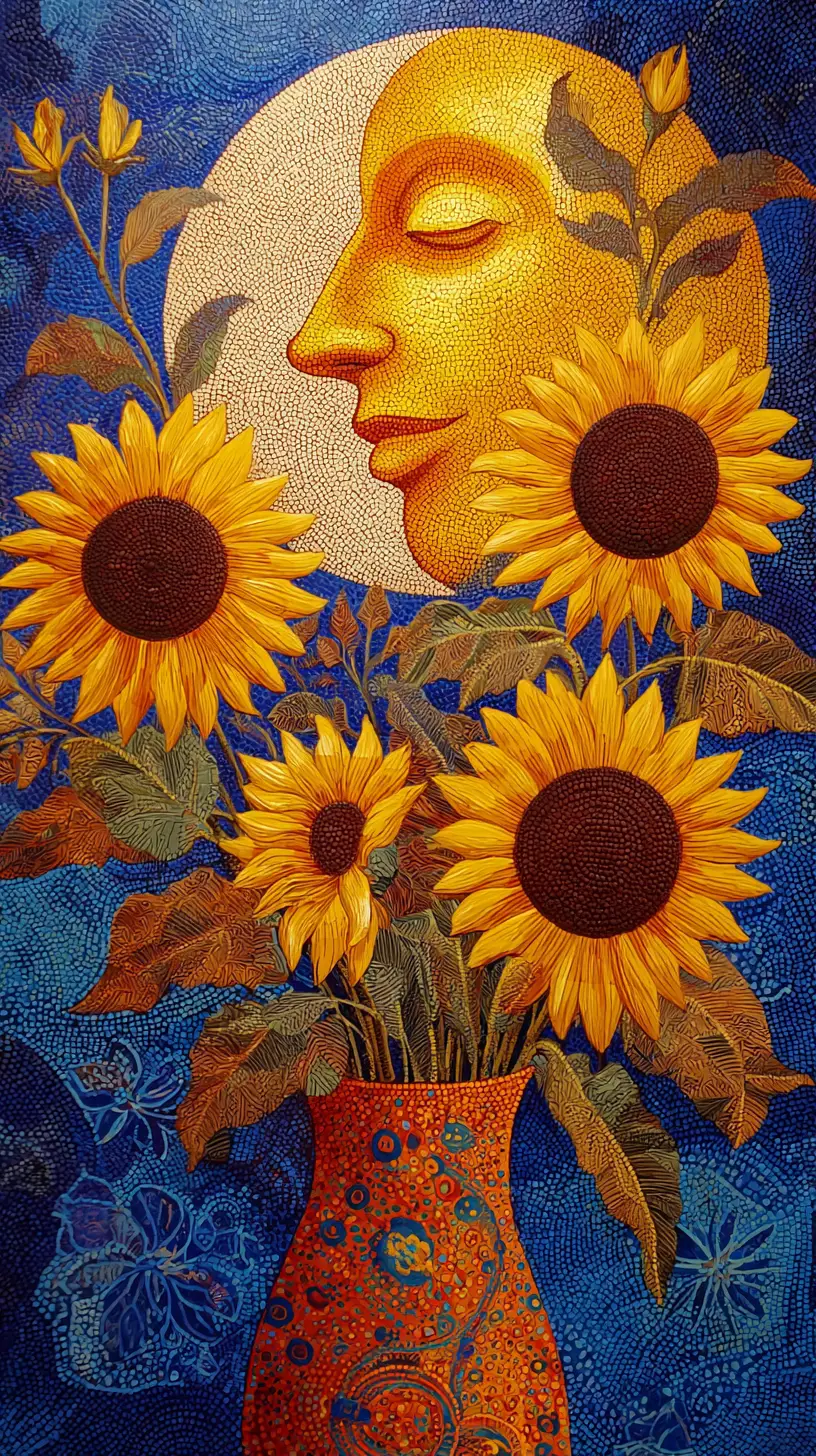 Luna romantica che offre girasoli al sole radioso