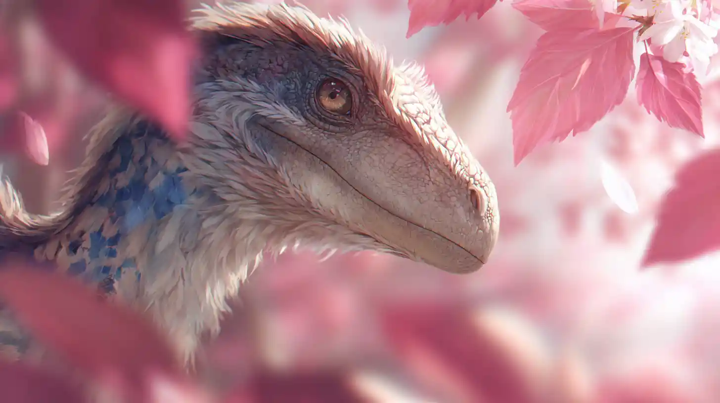 Retrato de Utahraptor com Plumas em Suave Estilo de Anime