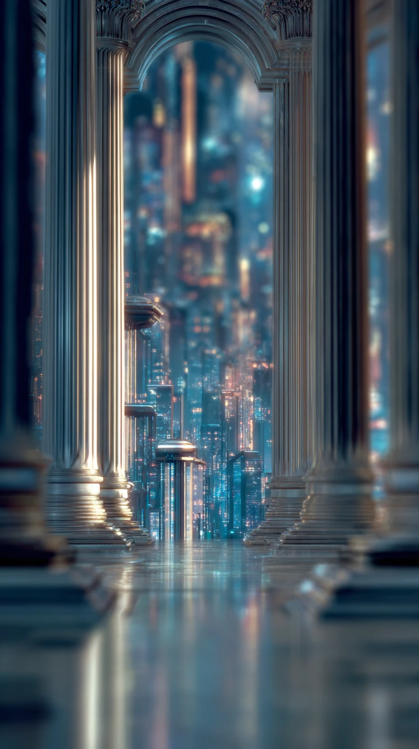 Horizonte futurista de cidade romana com torres de vidro e metal