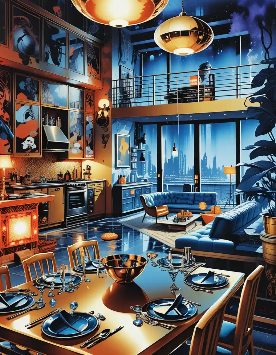 Monde miniature isométrique sur table avec intérieur de salle à manger