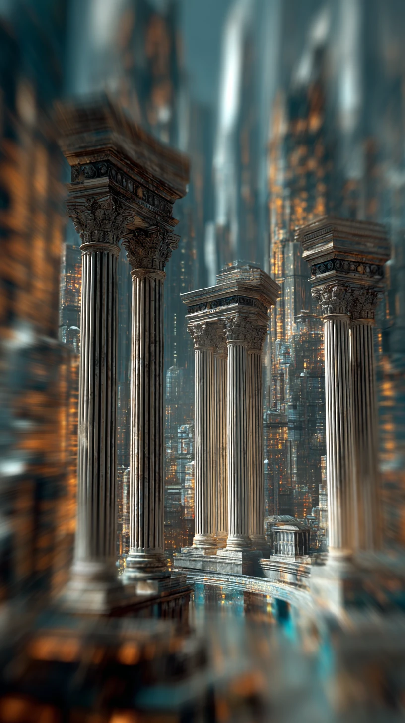 Skyline futuriste d'une ville romaine avec tours de verre et de métal