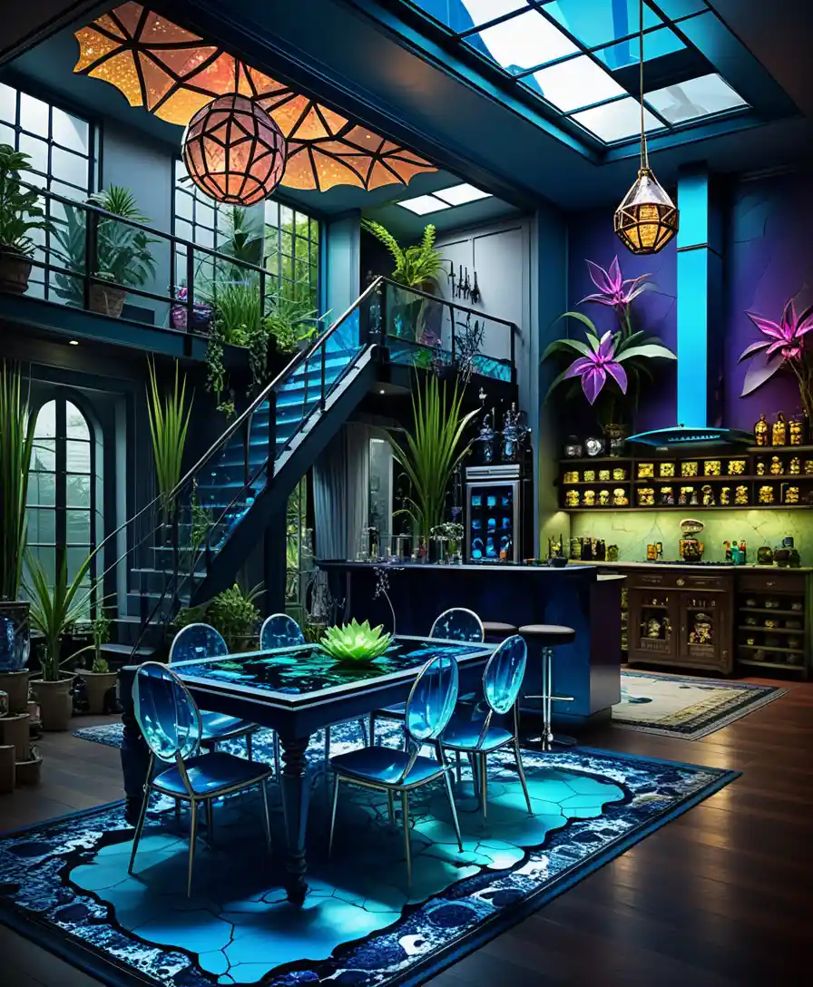 Isometrisches Tabletop-Miniatur-Interieur mit Speiseraum und Bar