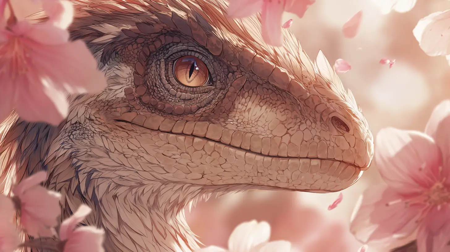 Portrait Anime d’Utahraptor à Plumes sous une Lumière Douce et Tendre