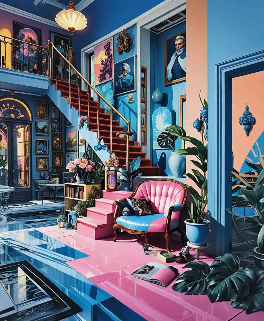 Traumhafte zweistöckige Miniatur-Fantasiewelt-Innenraumszene