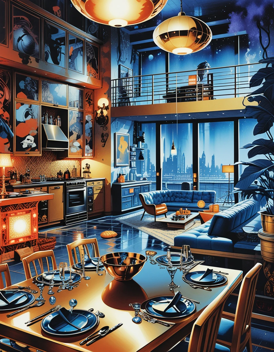 Isometrische Miniatur-Tischwelt mit Esszimmer-Innenraum
