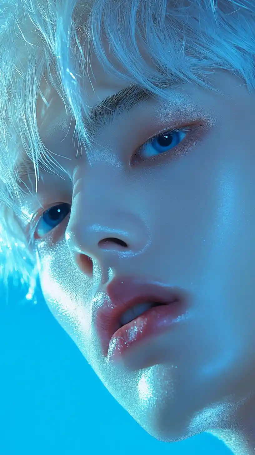 쿨한 스튜디오 패션 조명 속 K-POP 남자 아이돌 인물 사진