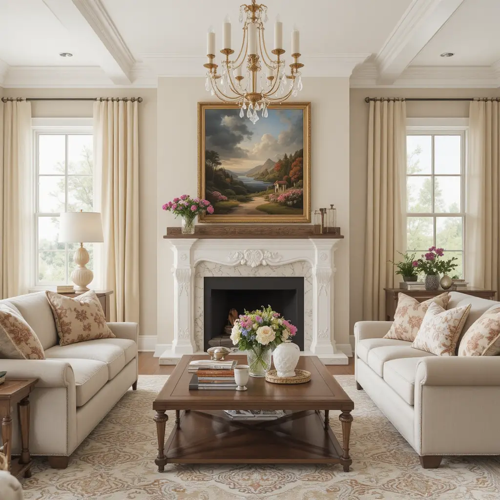 Bohemian living room with beige accents in 3D rendering