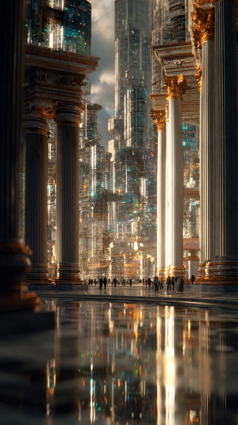 Futuristische römische Stadtsilhouette mit Glas- und Metalltürmen