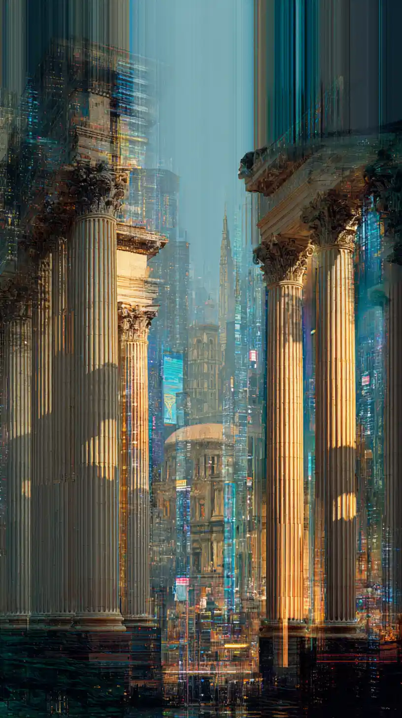 Futuristische römische Stadtsilhouette mit Glas- und Metalltürmen
