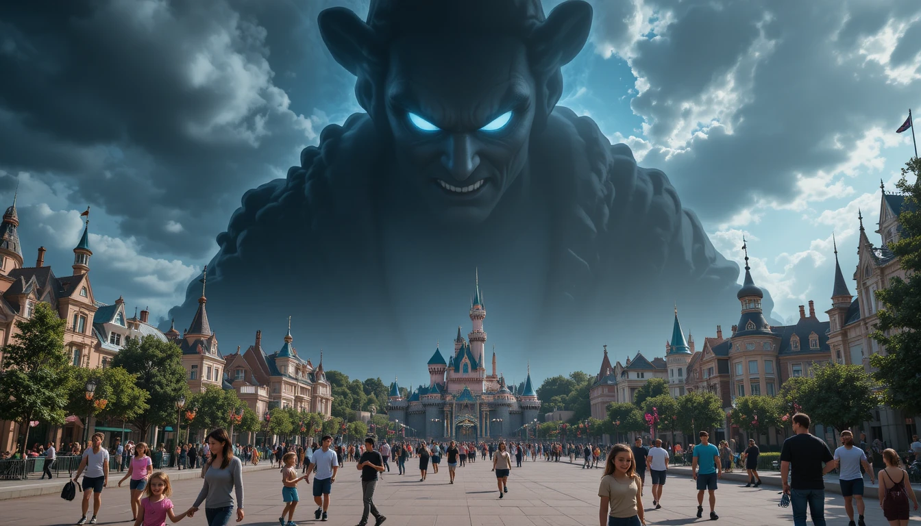 Dark shadowy figure looming over Disneyland Paris park