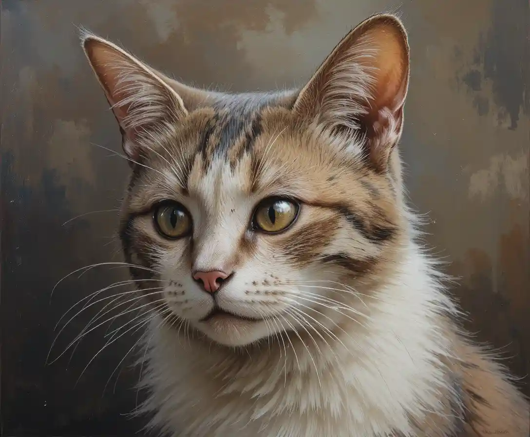 Oil painting portrait of an old one eyed battle scarred cat