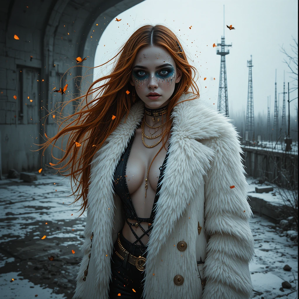 Glitch heroine in arctic radar station portrait