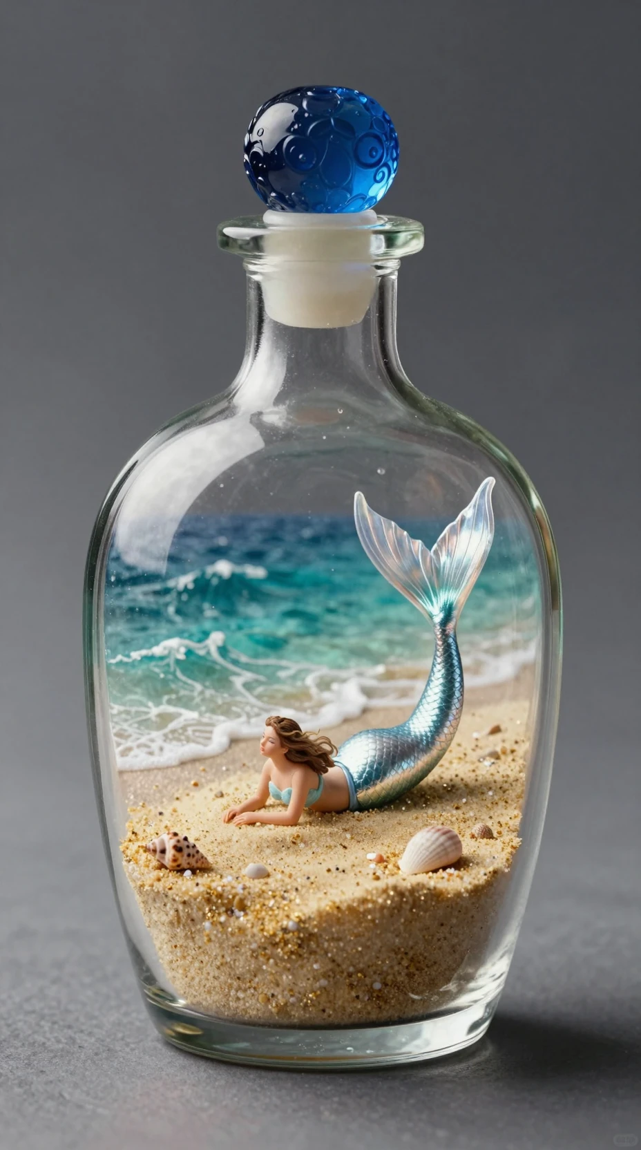 Miniature Mermaid Beach Scene Inside Glass Bottle