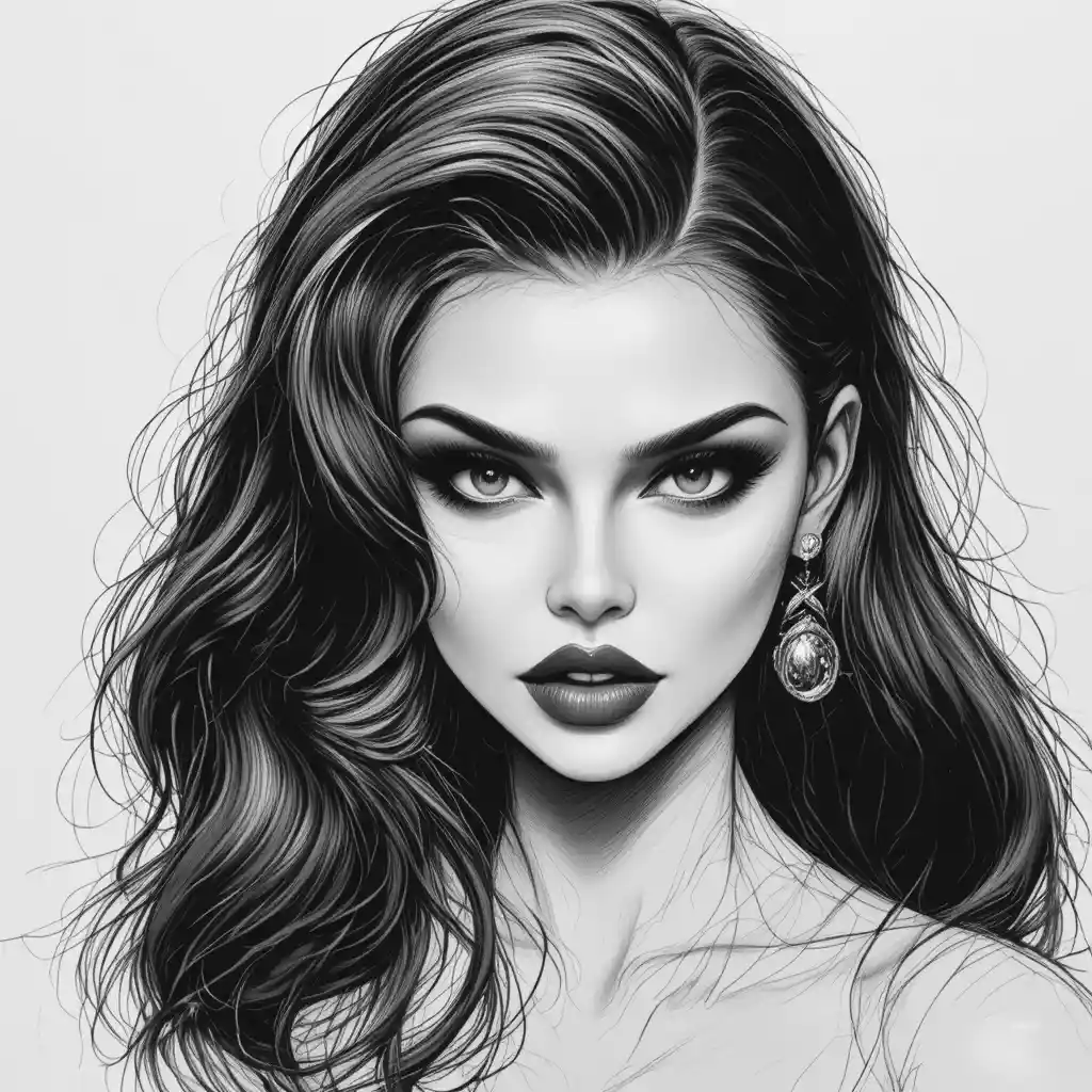 Monochrome portrait of a woman with intense mysterious gaze