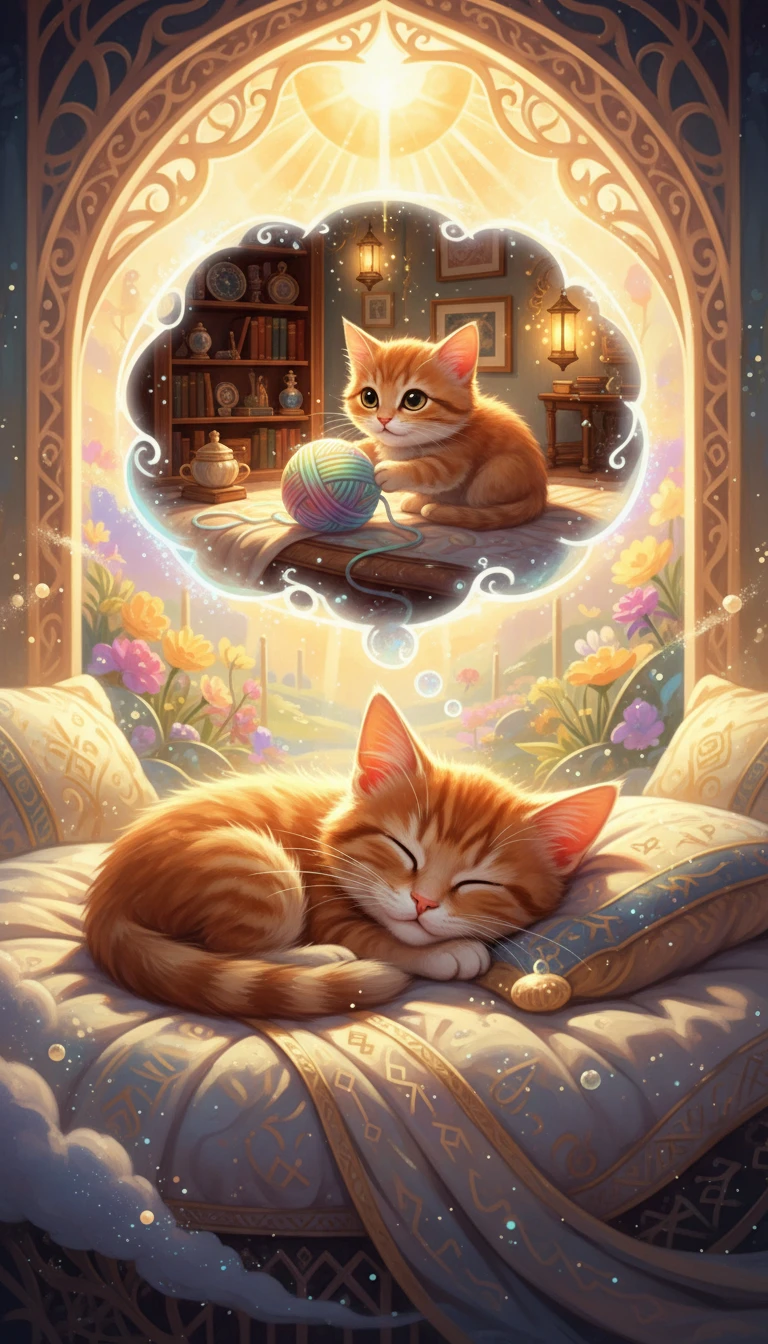 Gatinho laranja dormindo enroscado em uma cama aconchegante