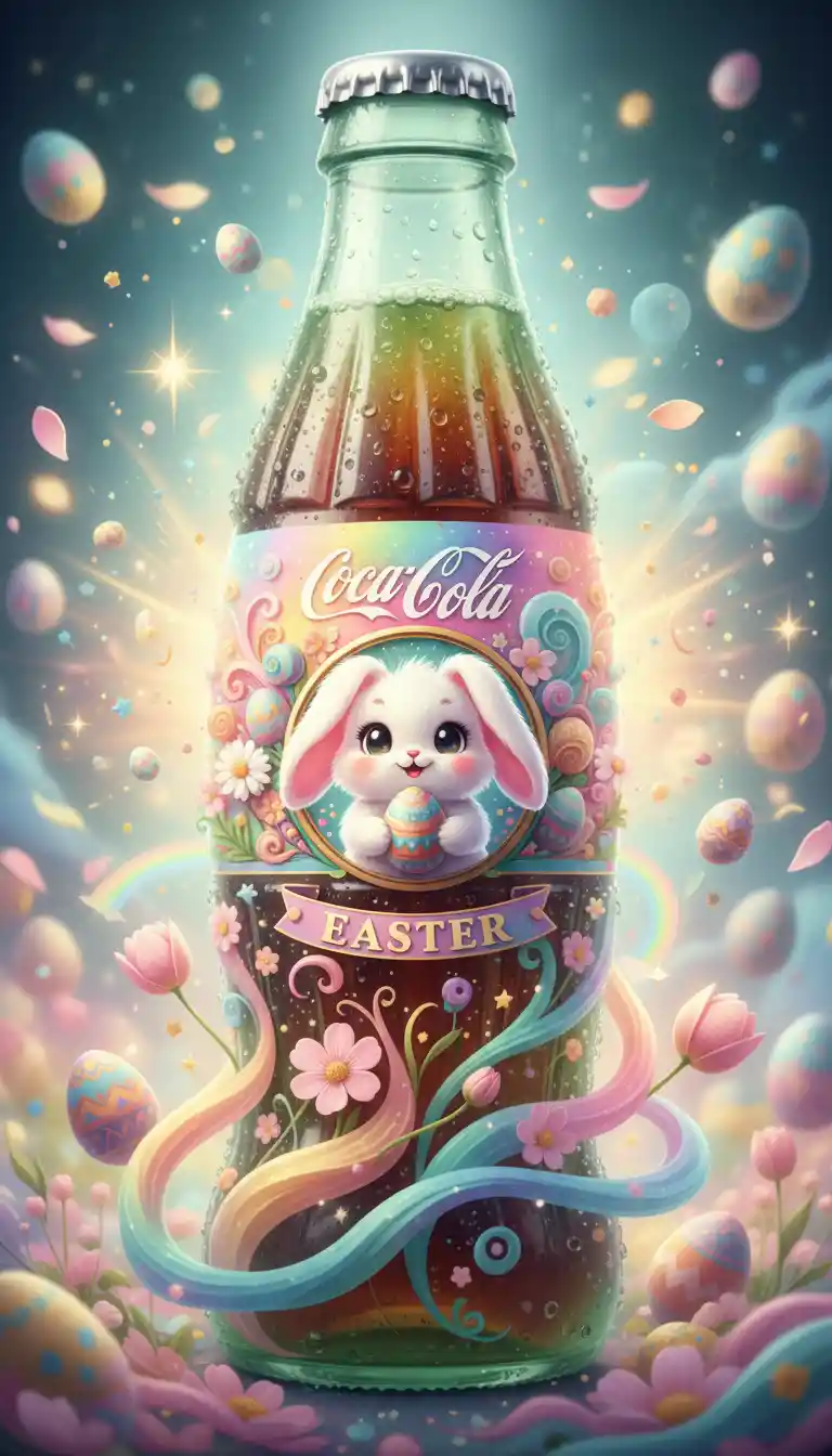 Fantasie-Oster-Cola-Flasche mit niedlichem Hasenetikett