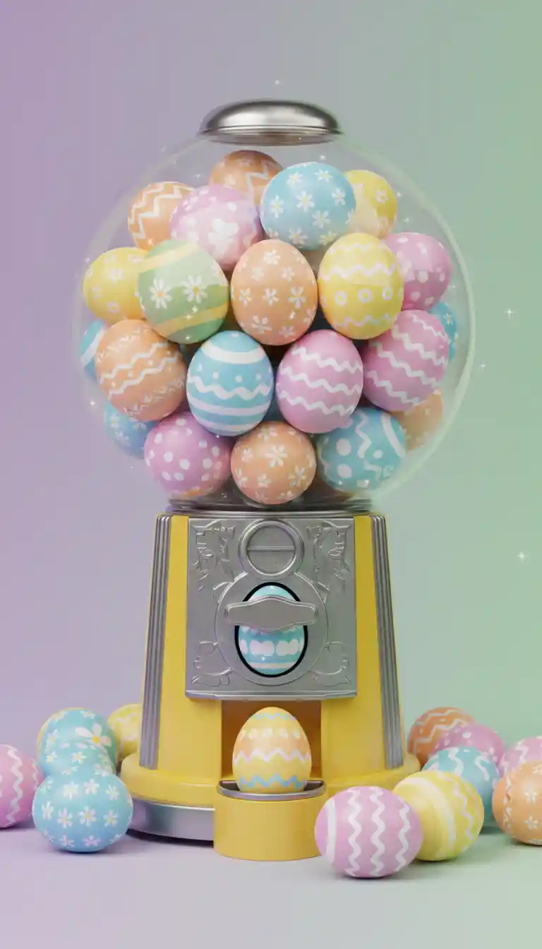 Gum ball machine fantasiosa piena di colorate uova di Pasqua