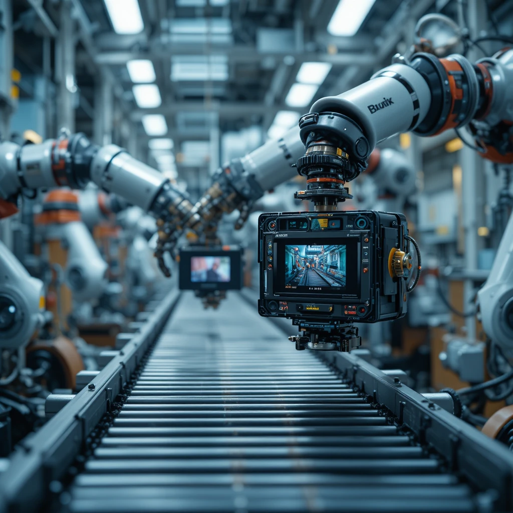 Primo piano dei test industriali dei moduli camera sulla linea a nastro