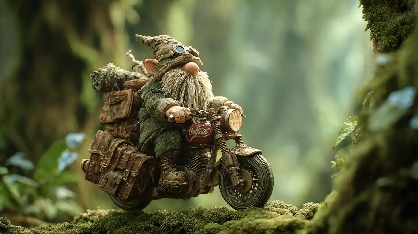 Gnomo su Moto Steampunk nella Foresta Incantata